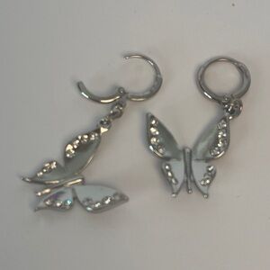 Chic Silver Butterfly Drop Earrings Nickel Free,  Waterproof.